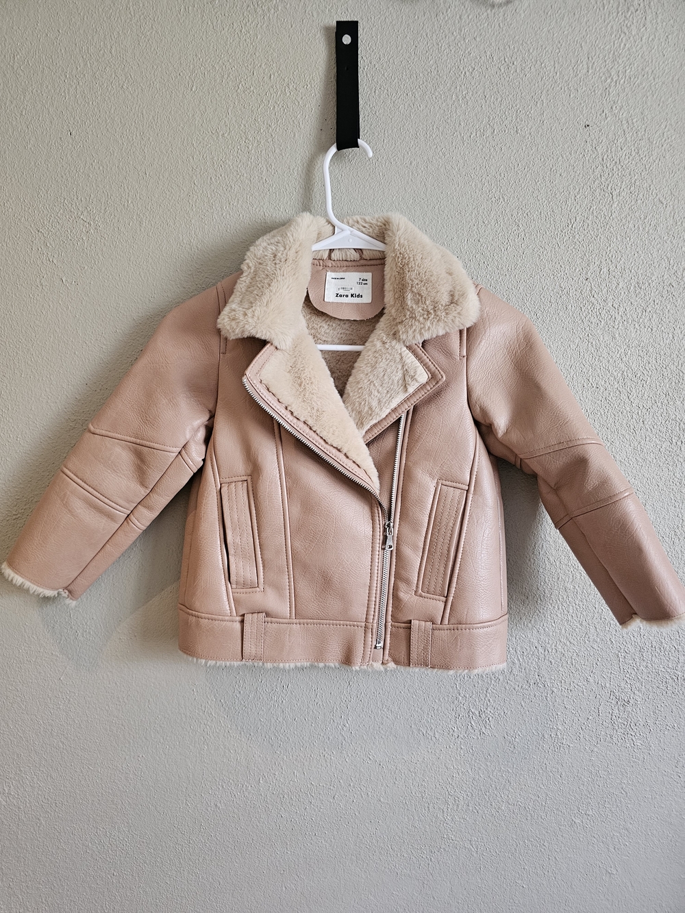 Girls' Pink Faux Shearling Aviator Jacket